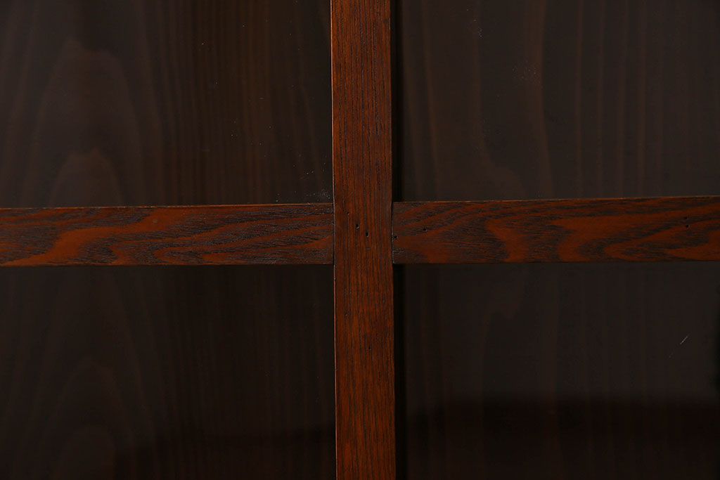 アンティーク家具　和製アンティーク　タモ材使用! ガラス引き戸の和モダンな横長特大収納棚