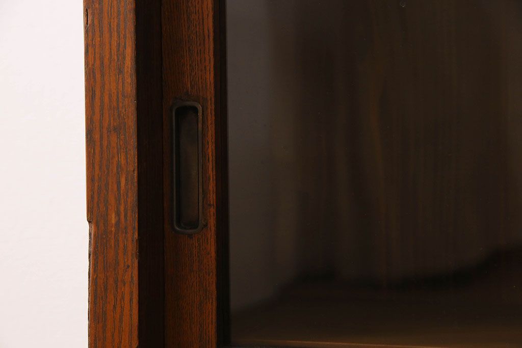 アンティーク家具　和製アンティーク　タモ材使用! ガラス引き戸の和モダンな横長特大収納棚