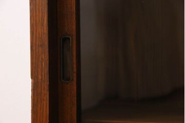 アンティーク家具　和製アンティーク　タモ材使用! ガラス引き戸の和モダンな横長特大収納棚