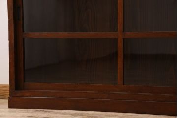 アンティーク家具　和製アンティーク　タモ材使用! ガラス引き戸の和モダンな横長特大収納棚