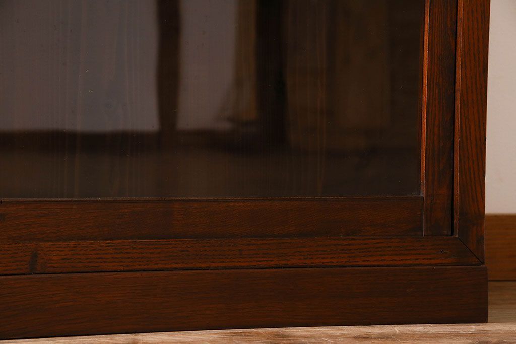 アンティーク家具　和製アンティーク　タモ材使用! ガラス引き戸の和モダンな横長特大収納棚