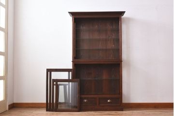 アンティーク家具　古民具・骨董　ナラ材使用! ゆらゆらガラスのアンティーク2段重ねガラスケース(ショーケース、収納棚、陳列棚)