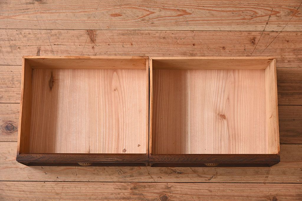 アンティーク家具　古民具・骨董　ナラ材使用! ゆらゆらガラスのアンティーク2段重ねガラスケース(ショーケース、収納棚、陳列棚)