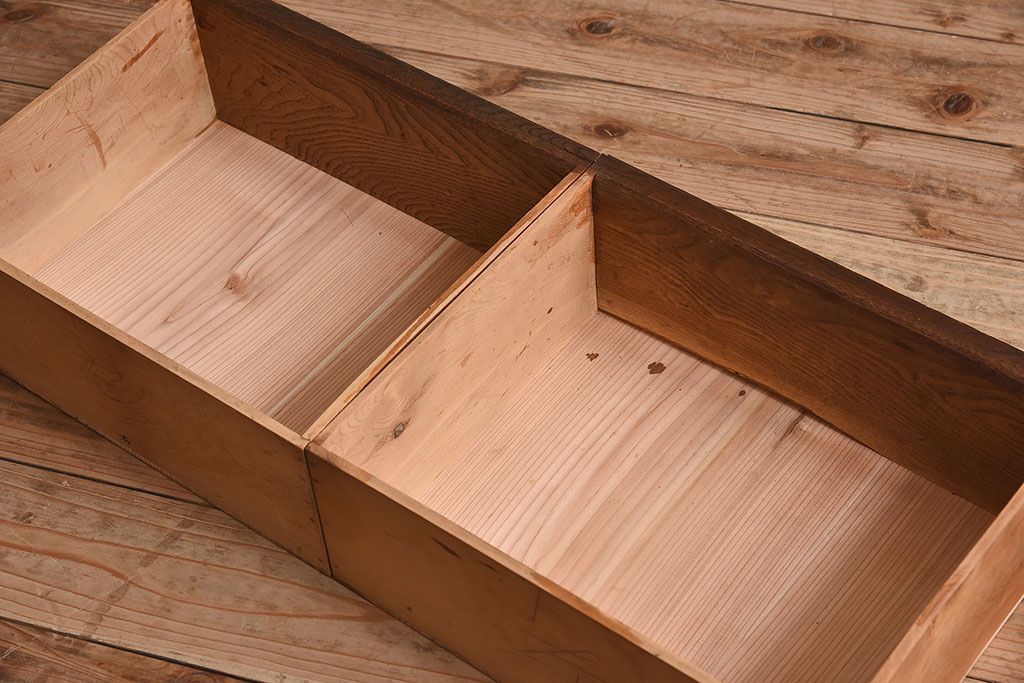 アンティーク家具　古民具・骨董　ナラ材使用! ゆらゆらガラスのアンティーク2段重ねガラスケース(ショーケース、収納棚、陳列棚)