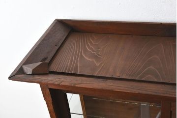 アンティーク家具　古民具・骨董　ナラ材使用! ゆらゆらガラスのアンティーク2段重ねガラスケース(ショーケース、収納棚、陳列棚)