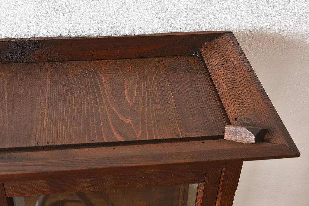 アンティーク家具　古民具・骨董　ナラ材使用! ゆらゆらガラスのアンティーク2段重ねガラスケース(ショーケース、収納棚、陳列棚)