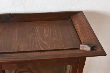 アンティーク家具　古民具・骨董　ナラ材使用! ゆらゆらガラスのアンティーク2段重ねガラスケース(ショーケース、収納棚、陳列棚)