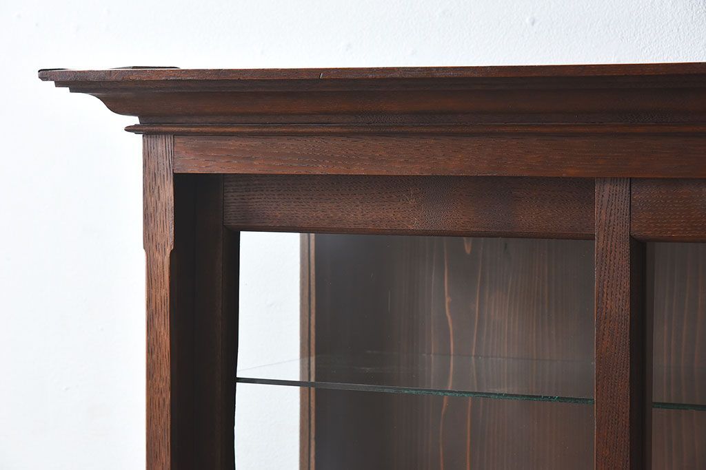 アンティーク家具　古民具・骨董　ナラ材使用! ゆらゆらガラスのアンティーク2段重ねガラスケース(ショーケース、収納棚、陳列棚)