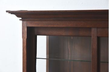 アンティーク家具　古民具・骨董　ナラ材使用! ゆらゆらガラスのアンティーク2段重ねガラスケース(ショーケース、収納棚、陳列棚)