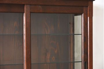 アンティーク家具　古民具・骨董　ナラ材使用! ゆらゆらガラスのアンティーク2段重ねガラスケース(ショーケース、収納棚、陳列棚)