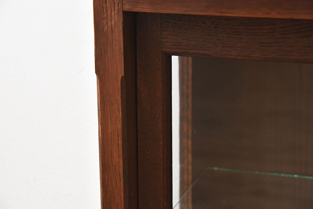 アンティーク家具　古民具・骨董　ナラ材使用! ゆらゆらガラスのアンティーク2段重ねガラスケース(ショーケース、収納棚、陳列棚)