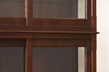 アンティーク家具　古民具・骨董　ナラ材使用! ゆらゆらガラスのアンティーク2段重ねガラスケース(ショーケース、収納棚、陳列棚)