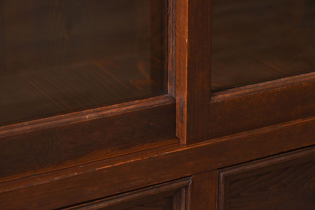 アンティーク家具　古民具・骨董　ナラ材使用! ゆらゆらガラスのアンティーク2段重ねガラスケース(ショーケース、収納棚、陳列棚)