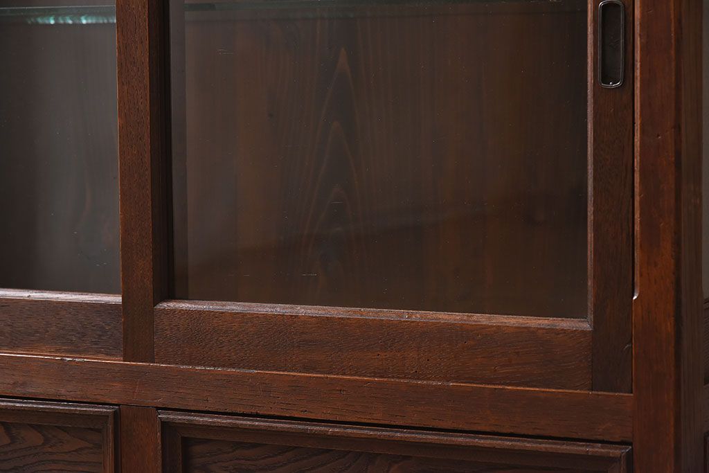 アンティーク家具　古民具・骨董　ナラ材使用! ゆらゆらガラスのアンティーク2段重ねガラスケース(ショーケース、収納棚、陳列棚)