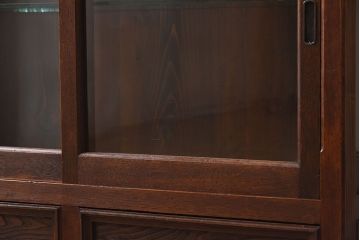 アンティーク家具　古民具・骨董　ナラ材使用! ゆらゆらガラスのアンティーク2段重ねガラスケース(ショーケース、収納棚、陳列棚)