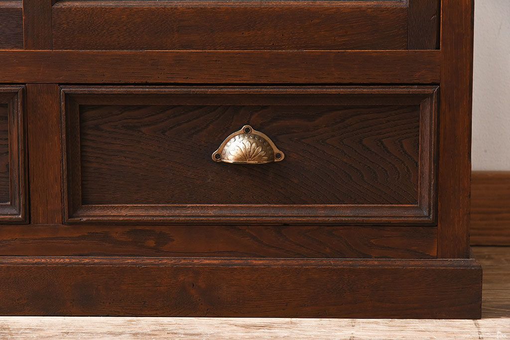 アンティーク家具　古民具・骨董　ナラ材使用! ゆらゆらガラスのアンティーク2段重ねガラスケース(ショーケース、収納棚、陳列棚)