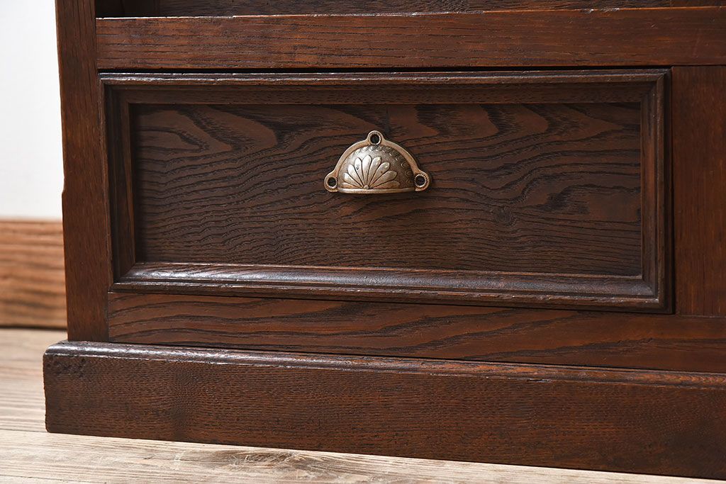 アンティーク家具　古民具・骨董　ナラ材使用! ゆらゆらガラスのアンティーク2段重ねガラスケース(ショーケース、収納棚、陳列棚)