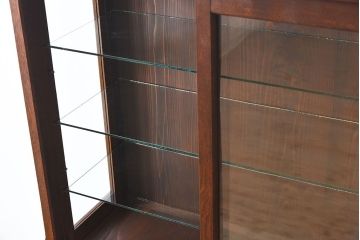 アンティーク家具　古民具・骨董　ナラ材使用! ゆらゆらガラスのアンティーク2段重ねガラスケース(ショーケース、収納棚、陳列棚)