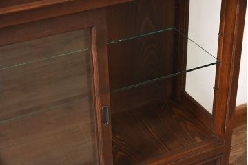 アンティーク家具　古民具・骨董　ナラ材使用! ゆらゆらガラスのアンティーク2段重ねガラスケース(ショーケース、収納棚、陳列棚)