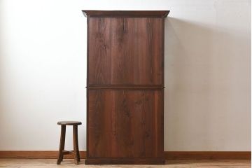 アンティーク家具　古民具・骨董　ナラ材使用! ゆらゆらガラスのアンティーク2段重ねガラスケース(ショーケース、収納棚、陳列棚)