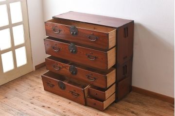 アンティーク家具　和製アンティーク　明治大正期　前面欅材　二本松重ね箪笥(衣装箪笥)