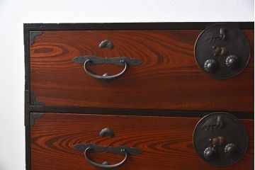 アンティーク家具　和製アンティーク　明治大正期　前面欅材　二本松重ね箪笥(衣装箪笥)