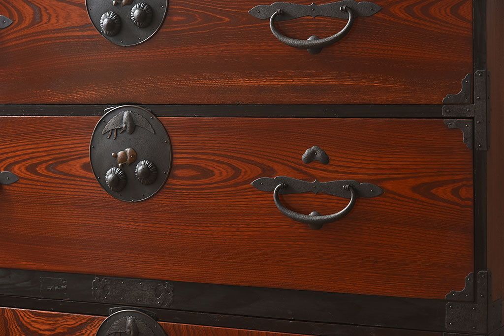 アンティーク家具　和製アンティーク　明治大正期　前面欅材　二本松重ね箪笥(衣装箪笥)