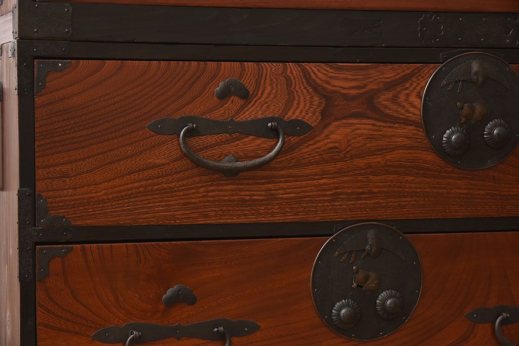 アンティーク家具　和製アンティーク　明治大正期　前面欅材　二本松重ね箪笥(衣装箪笥)