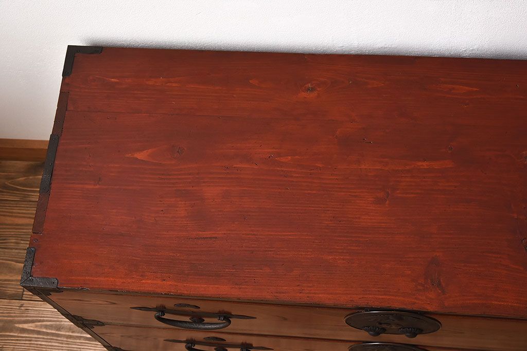 アンティーク家具　和製アンティーク　明治大正期　前面欅材　二本松重ね箪笥(衣装箪笥)