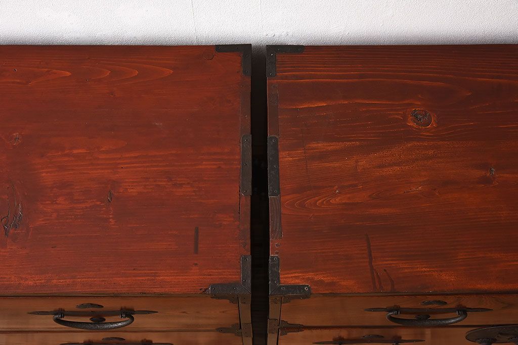 アンティーク家具　和製アンティーク　明治大正期　前面欅材　二本松重ね箪笥(衣装箪笥)