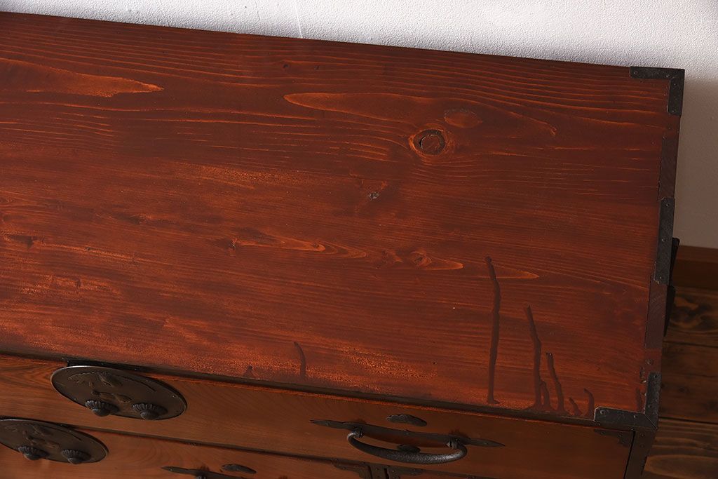 アンティーク家具　和製アンティーク　明治大正期　前面欅材　二本松重ね箪笥(衣装箪笥)