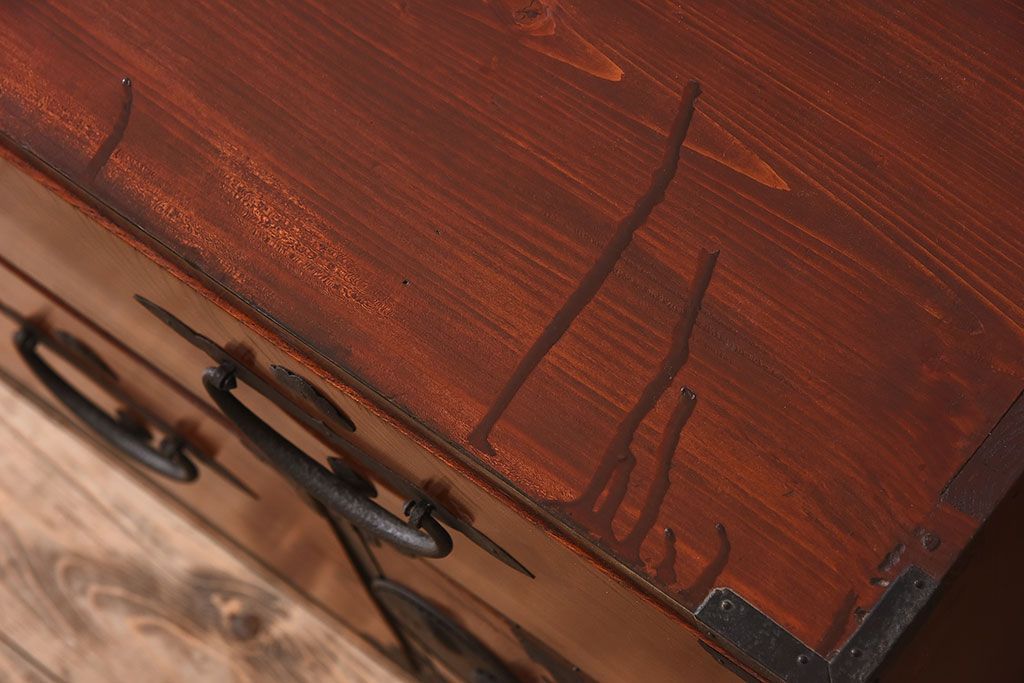 アンティーク家具　和製アンティーク　明治大正期　前面欅材　二本松重ね箪笥(衣装箪笥)