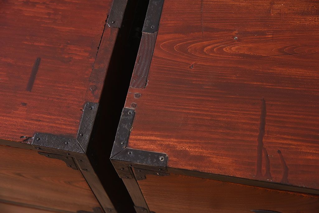 アンティーク家具　和製アンティーク　明治大正期　前面欅材　二本松重ね箪笥(衣装箪笥)