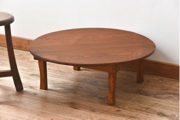 レトロ家具　昭和レトロ　栓材製! 折り畳み式 丸型のアンティークちゃぶ台
