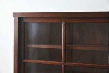 アンティーク家具　和製アンティーク　檜材!ガラス引き戸の和モダンな重ね収納棚