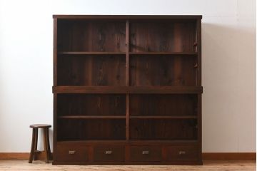 アンティーク家具　和製アンティーク　檜材!ガラス引き戸の和モダンな重ね収納棚