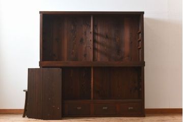 アンティーク家具　和製アンティーク　檜材!ガラス引き戸の和モダンな重ね収納棚