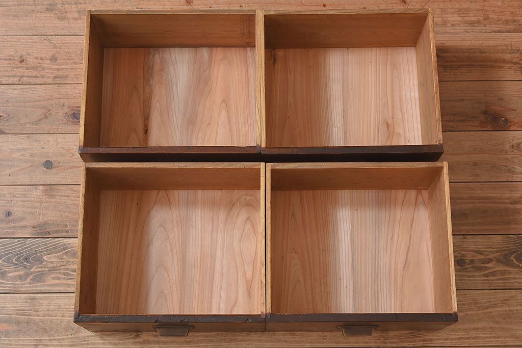 アンティーク家具　和製アンティーク　檜材!ガラス引き戸の和モダンな重ね収納棚