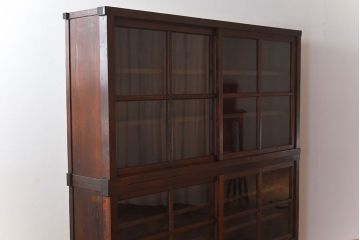 アンティーク家具　和製アンティーク　檜材!ガラス引き戸の和モダンな重ね収納棚
