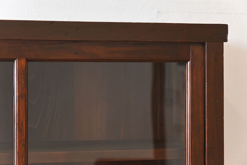 アンティーク家具　和製アンティーク　檜材!ガラス引き戸の和モダンな重ね収納棚