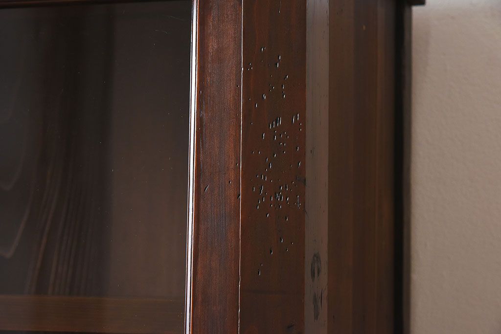 アンティーク家具　和製アンティーク　檜材!ガラス引き戸の和モダンな重ね収納棚