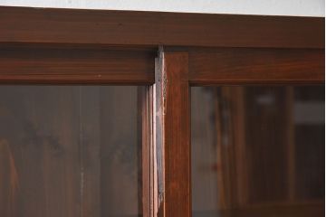 アンティーク家具　和製アンティーク　檜材!ガラス引き戸の和モダンな重ね収納棚