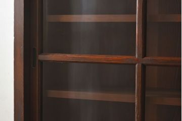 アンティーク家具　和製アンティーク　檜材!ガラス引き戸の和モダンな重ね収納棚