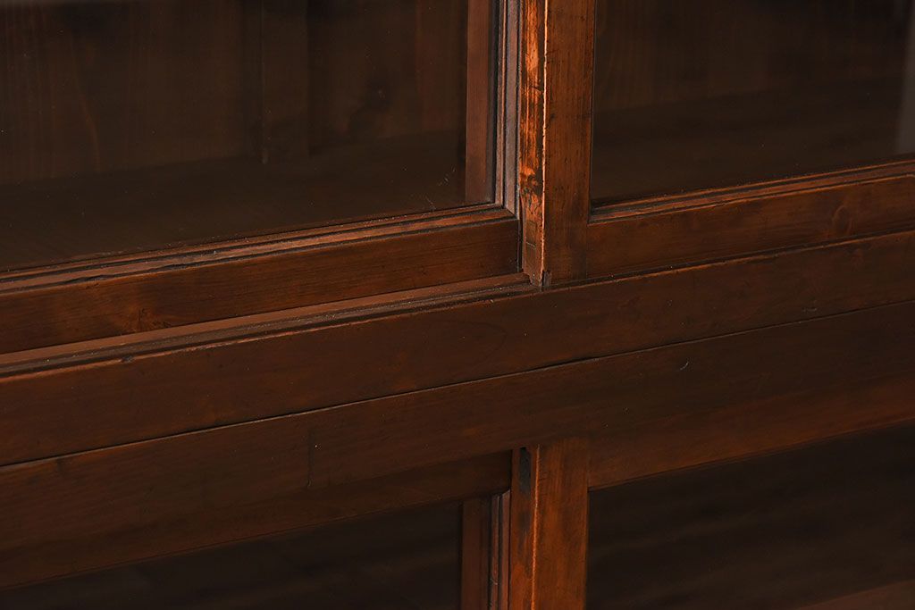 アンティーク家具　和製アンティーク　檜材!ガラス引き戸の和モダンな重ね収納棚