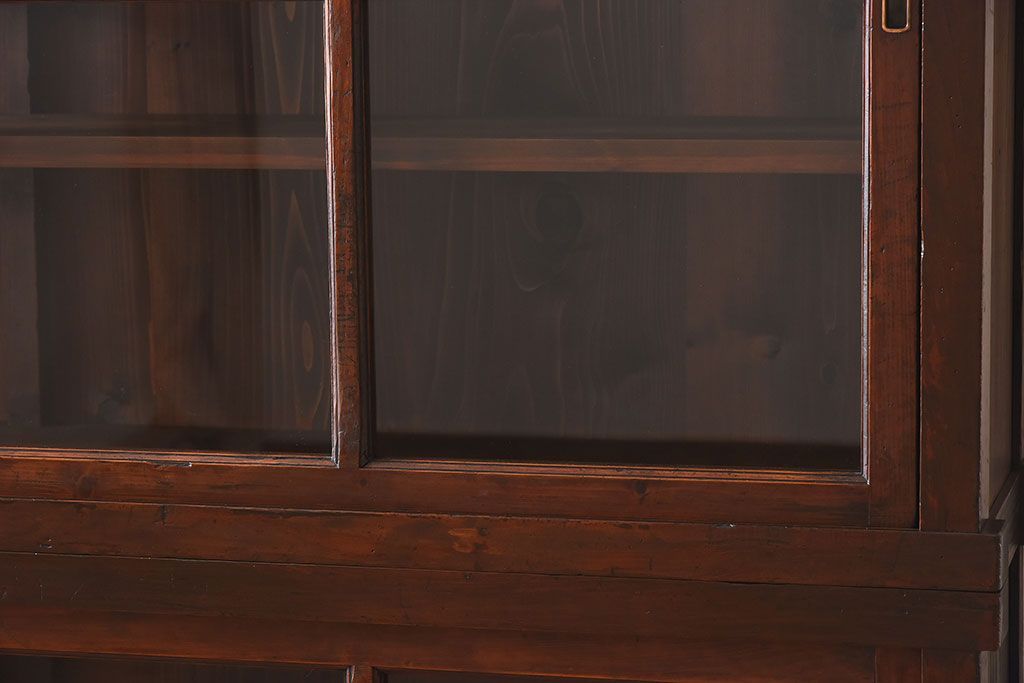 アンティーク家具　和製アンティーク　檜材!ガラス引き戸の和モダンな重ね収納棚