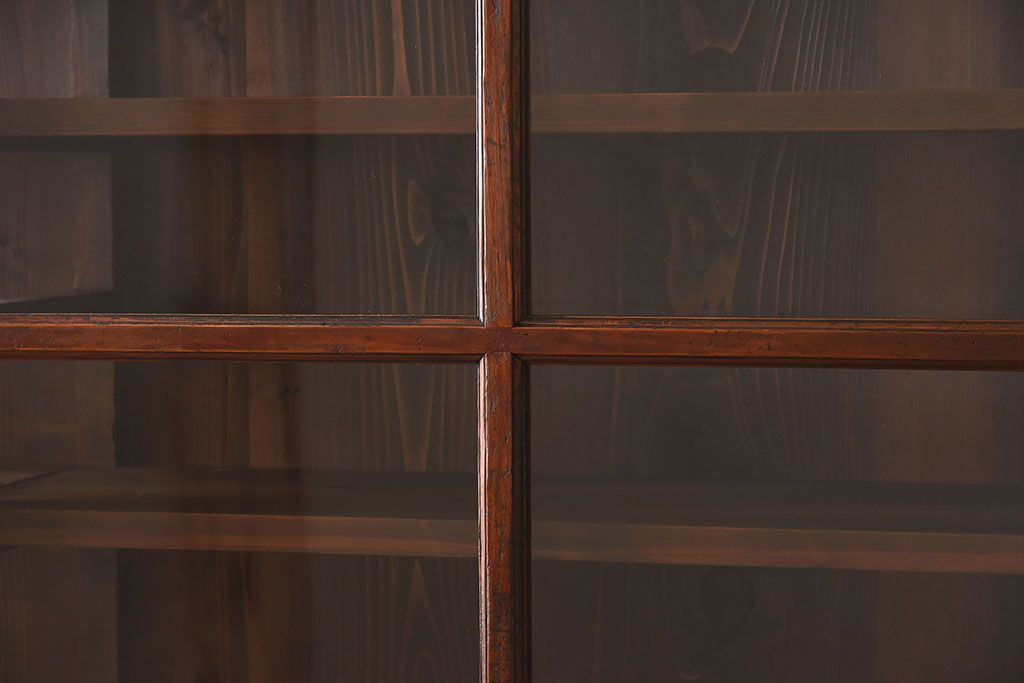 アンティーク家具　和製アンティーク　檜材!ガラス引き戸の和モダンな重ね収納棚