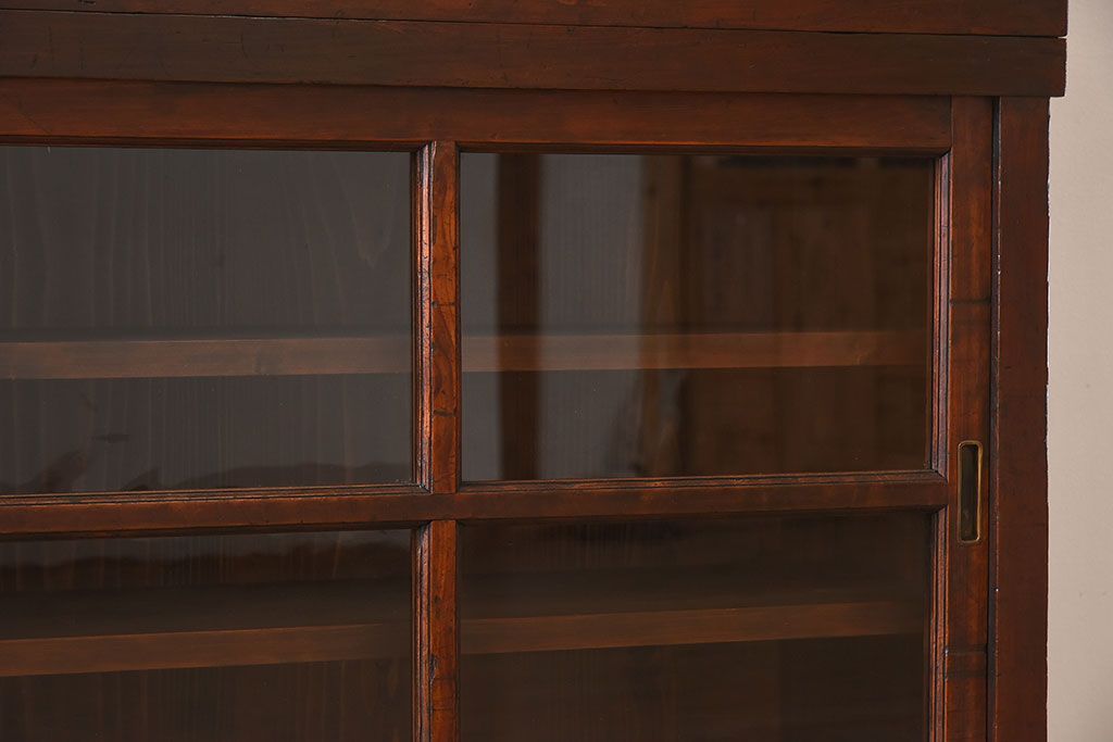 アンティーク家具　和製アンティーク　檜材!ガラス引き戸の和モダンな重ね収納棚