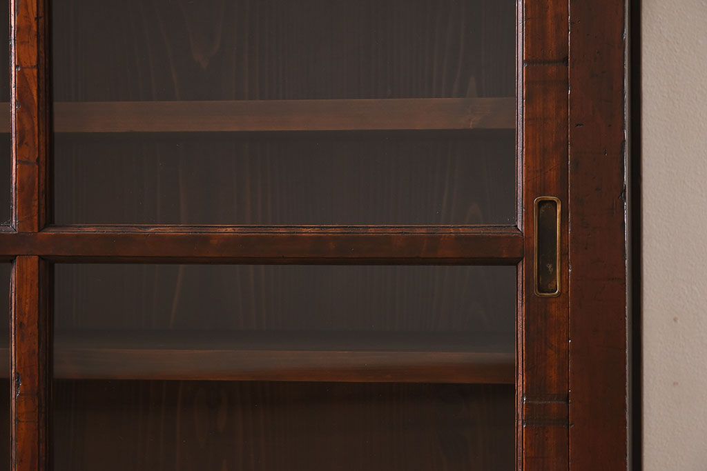 アンティーク家具　和製アンティーク　檜材!ガラス引き戸の和モダンな重ね収納棚