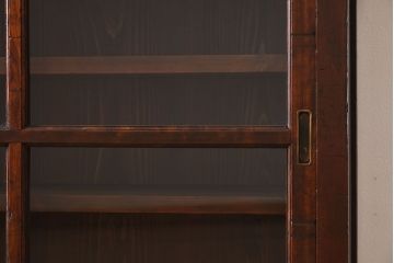アンティーク家具　和製アンティーク　檜材!ガラス引き戸の和モダンな重ね収納棚