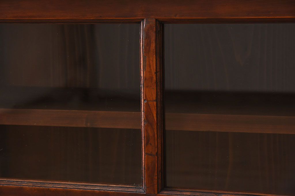 アンティーク家具　和製アンティーク　檜材!ガラス引き戸の和モダンな重ね収納棚